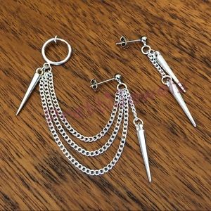 NEW DANGLY SPIKES EAR CLIP EARRINGS SET